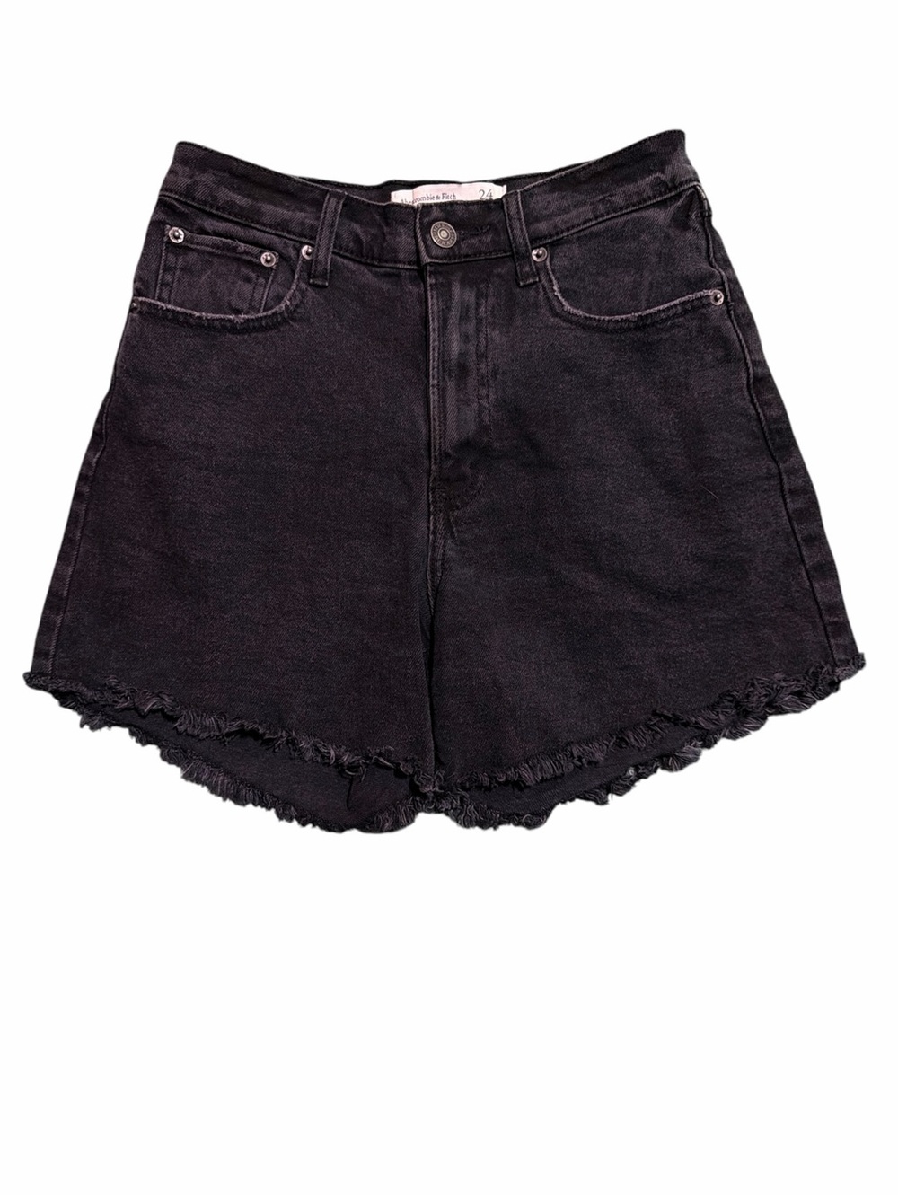 Abercrombie & Fitch High Rise Dad Shorts Black Denim Size 00/24 Raw Hem Stretch